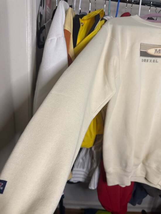 90s JanSport Drexel University MOM Embroidered Crewneck Sweatshirt Cream Small - Picture 6 of 8